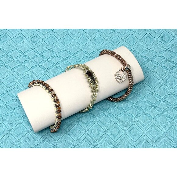 3 Bracelets - Beaded With Heart Charm, Wire wrapped gemstone, & Layerd‎ Beads. - Picture 1 of 9